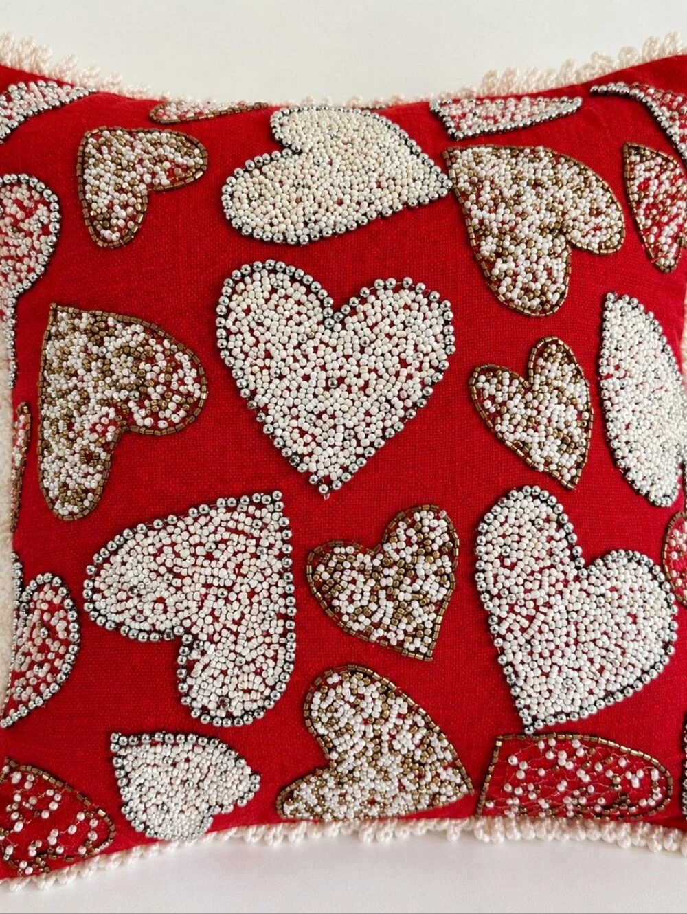 Bella Lux Beaded Heart Valentine's Throw Pillow 12
